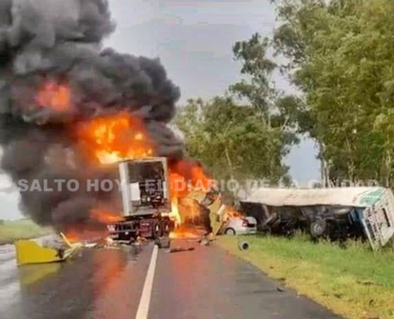 Dos camiones y un auto colisionaron en la ruta 51 y uno de los vehículos se incendió: hay un muerto